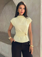 Blusa Elegante Feminina com Fivela Metálica na Cintura