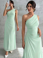 Vestido Longo Feminino Um Ombro Só Forrado Elegante Para Convidada