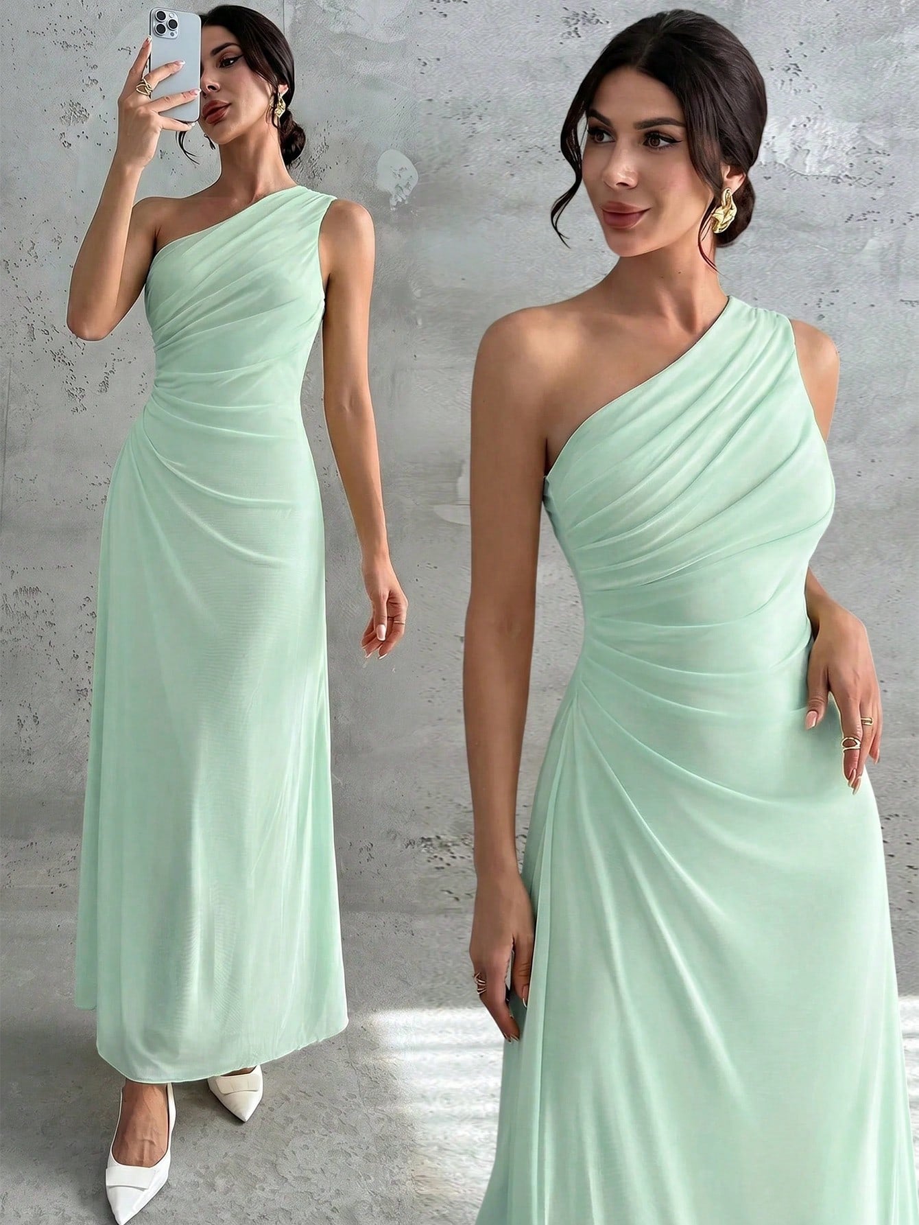 Vestido Longo Feminino Um Ombro Só Forrado Elegante Para Convidada