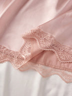 Conjunto de Lingerie Sexy Feminino, Camisola com Decote em V, Conjunto de Pijama com Patchwork de Renda Macia e Cetim, Vestido de Dormir, Vestido de Verão, Roupa para Uso Externo, Roupa de Descanso Macia e Sedosa