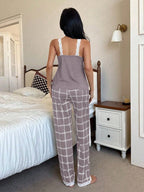  Pijama Feminino de Malha Regata e Calça Xadrez