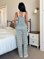  Pijama Feminino de Malha Regata e Calça Xadrez