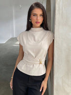Blusa Elegante Feminina com Fivela Metálica na Cintura