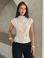 Blusa Elegante Feminina com Fivela Metálica na Cintura
