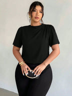 Blusa Plus Size Feminina Gola Alta Manga Curta