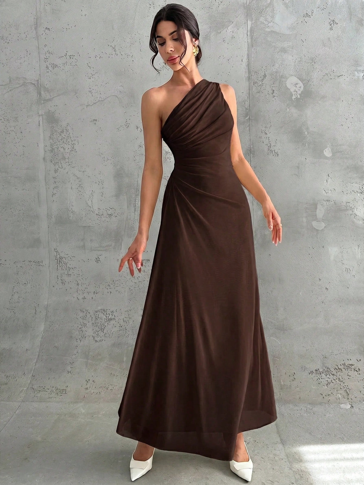 Vestido Longo Feminino Um Ombro Só Forrado Elegante Para Convidada