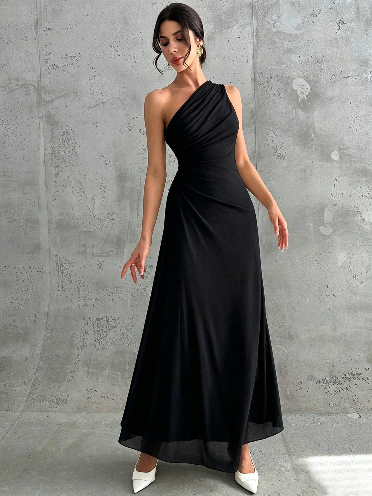 Vestido Longo Feminino Um Ombro Só Forrado Elegante Para Convidada