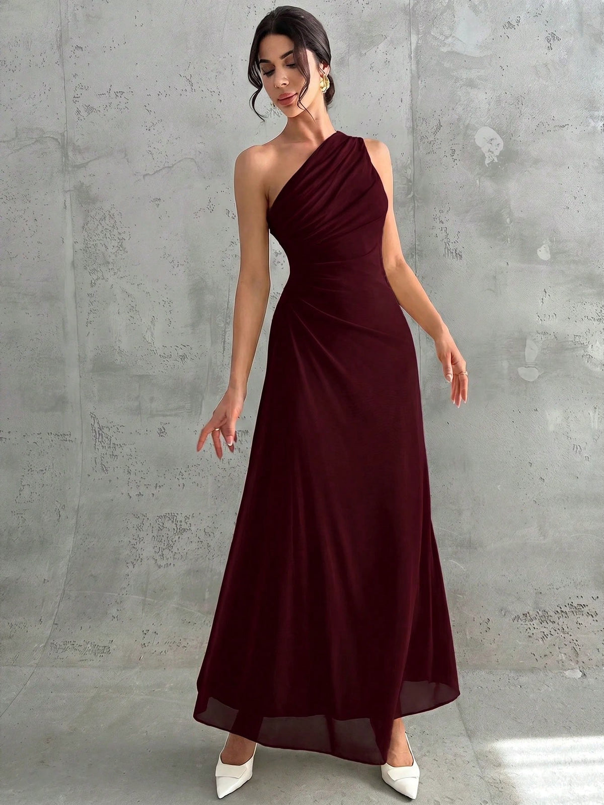 Vestido Longo Feminino Um Ombro Só Forrado Elegante Para Convidada