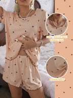 Pijama Feminino Blusa e Short Confortável Estampa Coração