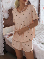 Pijama Feminino Blusa e Short Confortável Estampa Coração