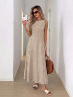 Vestido Longo Verão Listrado Sem Mangas