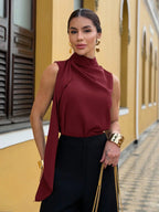 Yohana Edit Blusa Tecida Minimalista Branca Sem Mangas com Pregas em H-Line para Mulheres, Primavera/Verão