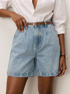 Bermuda Jeans Feminina Alfaiatada com CintoElegante Executiva