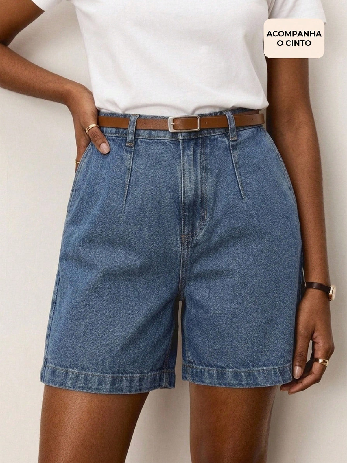 Bermuda Jeans Feminina Alfaiatada com CintoElegante Executiva