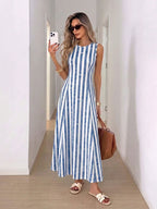 Vestido Longo Verão Listrado Sem Mangas