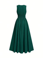 Vestido Longo Sem Manga Feminino Decote V Cintura Franzida Convidada Festa 