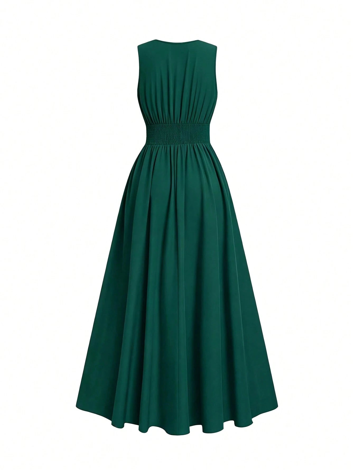 Vestido Longo Sem Manga Feminino Decote V Cintura Franzida Convidada Festa 