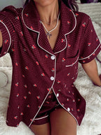 Pijama Americano Feminino Manga Curta e Short com Estampa Xadrez com Cereja