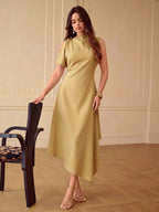 Vestido Midi Feminino Elegante Bainha Assimétrica com Detalhe no Ombro