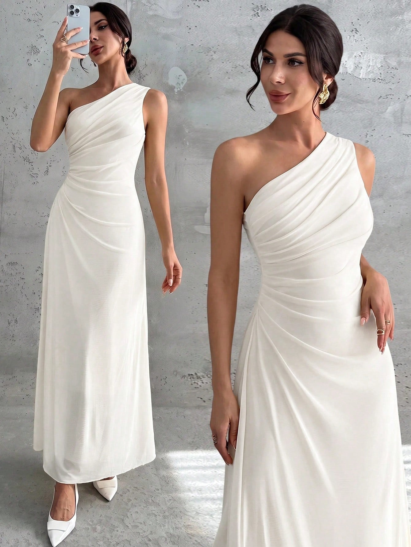 Vestido Longo Feminino Um Ombro Só Forrado Elegante Para Convidada