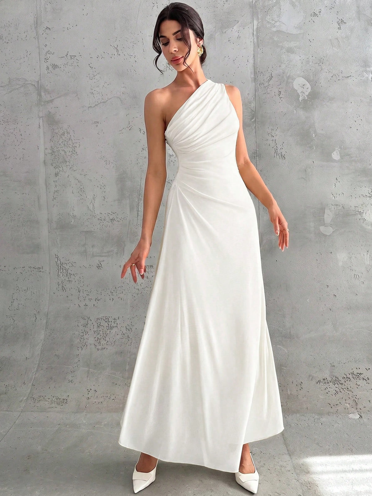 Vestido Longo Feminino Um Ombro Só Forrado Elegante Para Convidada