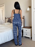  Pijama Feminino de Malha Regata e Calça Xadrez