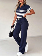 Conjunto Feminino Aerolook Blusa Listrada e Calça com Bolso 
