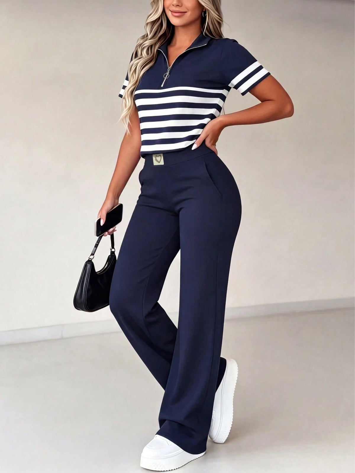 Conjunto Feminino Aerolook Blusa Listrada e Calça com Bolso 