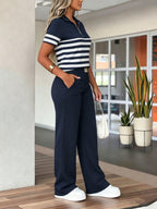 Conjunto Feminino Aerolook Blusa Listrada e Calça com Bolso 
