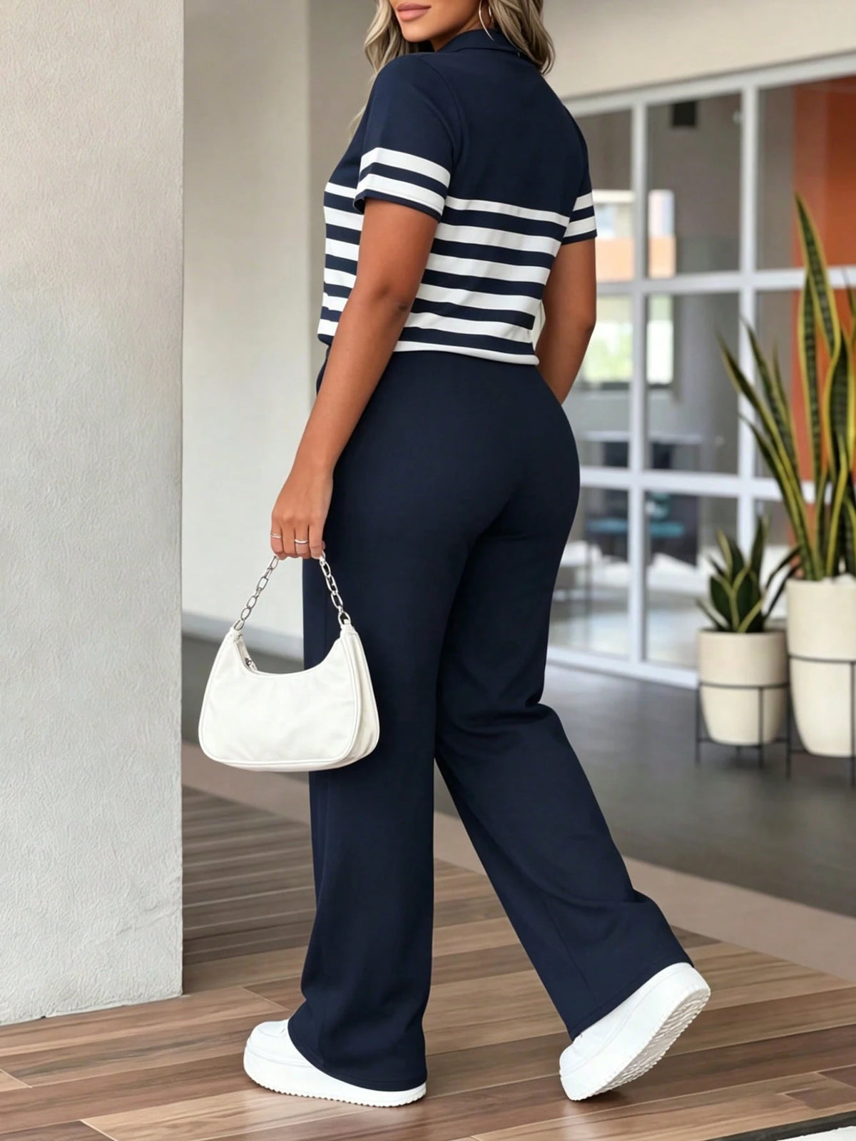 Conjunto Feminino Aerolook Blusa Listrada e Calça com Bolso 