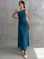 Vestido Longo Feminino Um Ombro Só Forrado Elegante Para Convidada