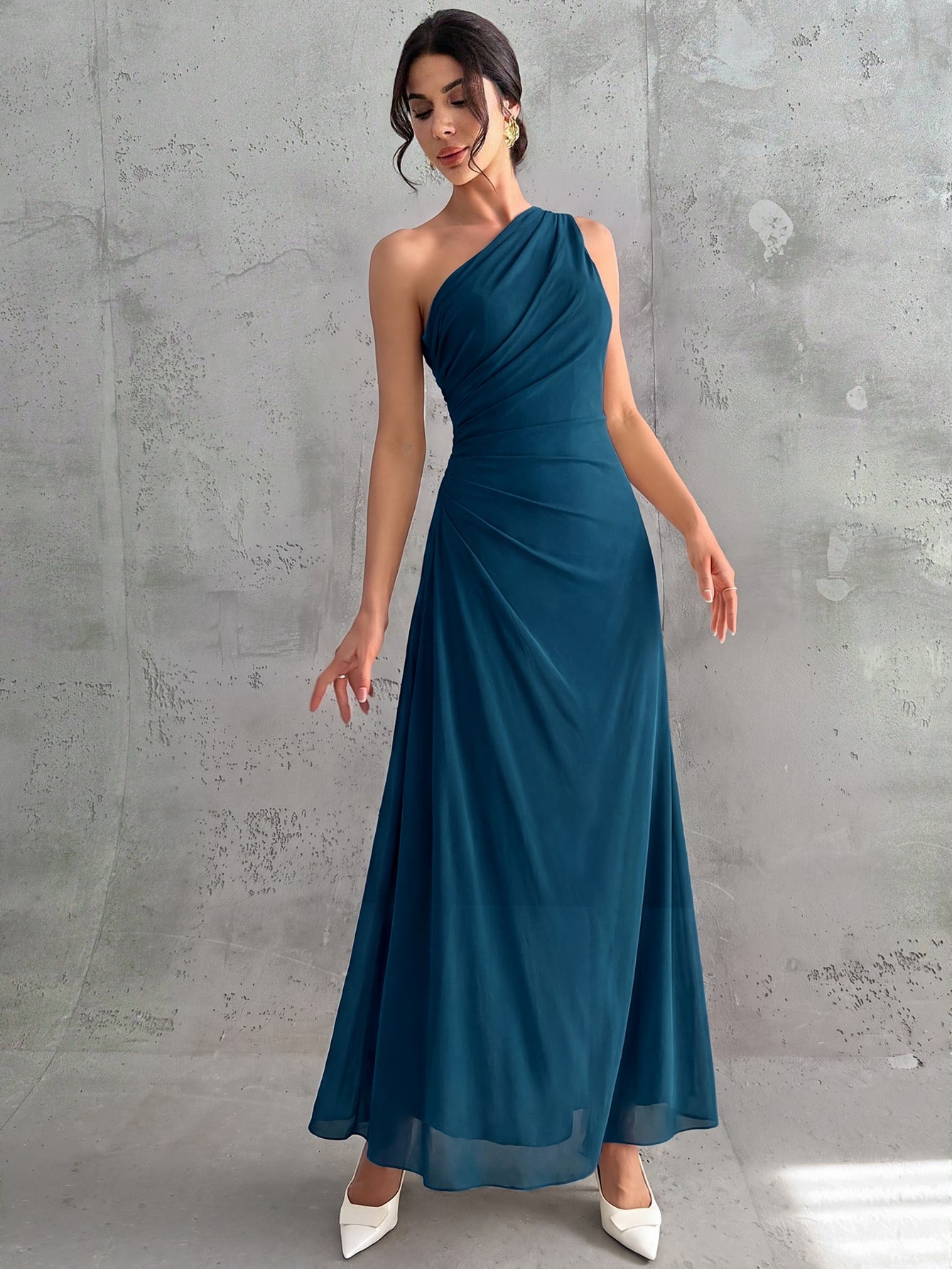 Vestido Longo Feminino Um Ombro Só Forrado Elegante Para Convidada