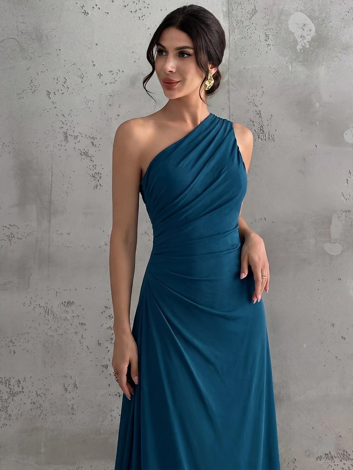Vestido Longo Feminino Um Ombro Só Forrado Elegante Para Convidada