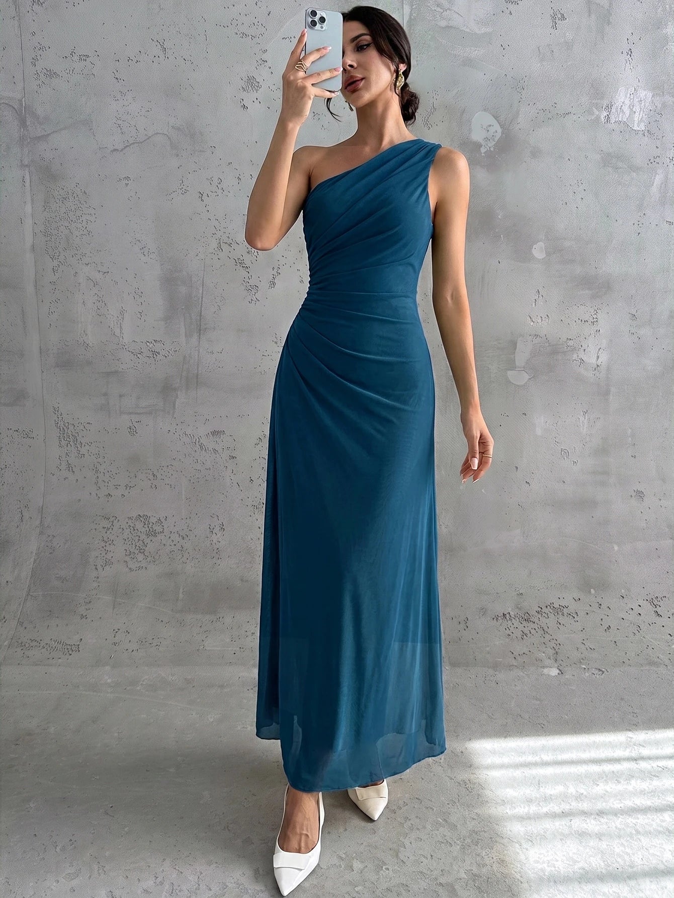 Vestido Longo Feminino Um Ombro Só Forrado Elegante Para Convidada