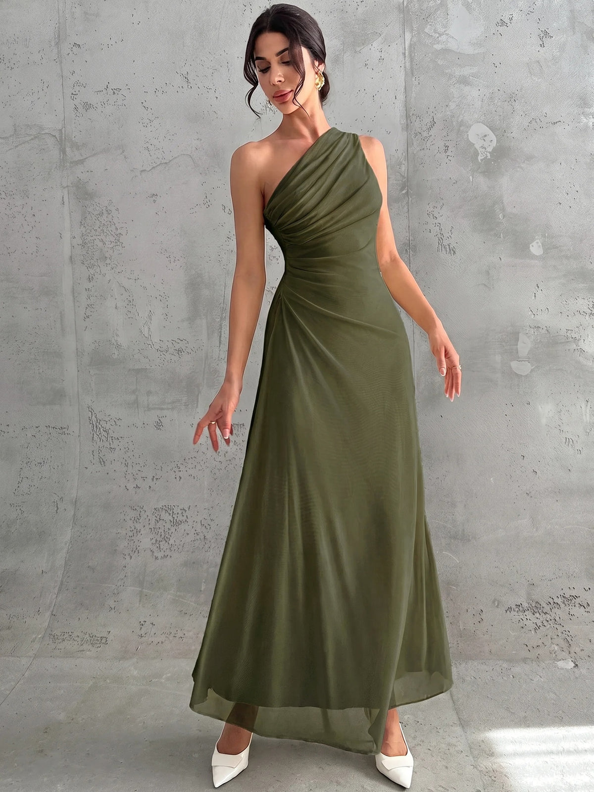 Vestido Longo Feminino Um Ombro Só Forrado Elegante Para Convidada