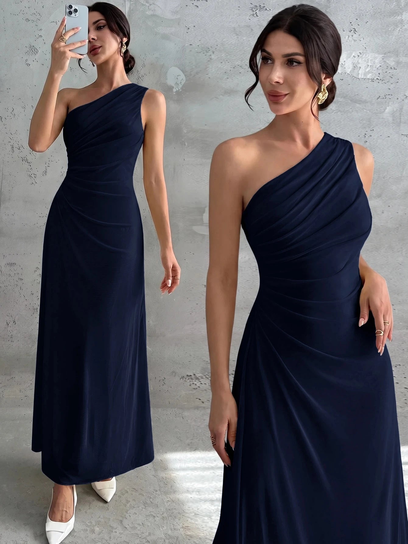Vestido Longo Feminino Um Ombro Só Forrado Elegante Para Convidada