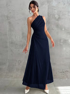 Vestido Longo Feminino Um Ombro Só Forrado Elegante Para Convidada