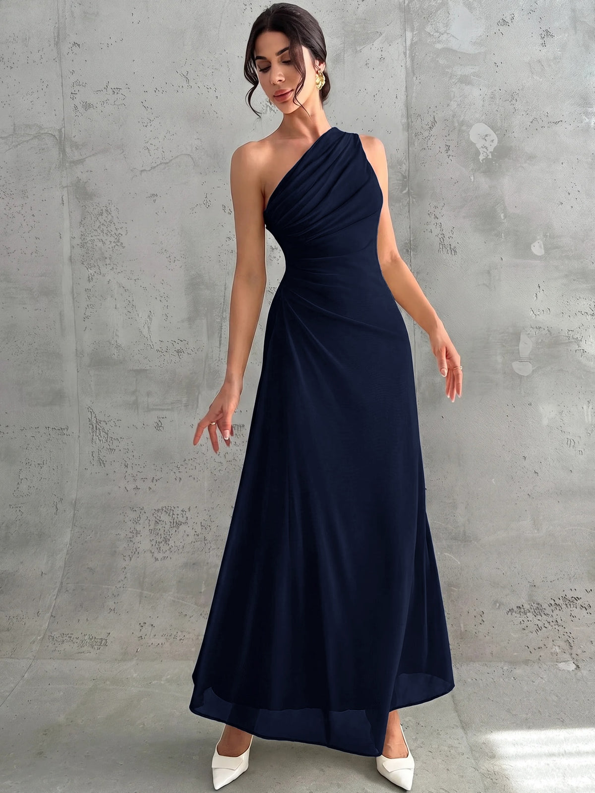 Vestido Longo Feminino Um Ombro Só Forrado Elegante Para Convidada