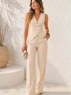 Conjunto Feminino Alfaiataria Elegante Colete com Botões e Calça Pantalona