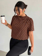 Blusa Plus Size Feminina Gola Alta Manga Curta