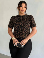 Blusa Plus Size Feminina Gola Alta Manga Curta