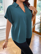 Vionelle Camisa casual e casual de Plus Size com mangas morcego sólidas para o verão feminina