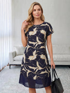 Miaspire Vestido de Verão Casual Elegante para Mulheres de Meia-Idade e Idosas, Estampa Floral Preta, para Uso Diário e Brunch