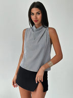 Firerie Blusa Assimétrica Plissada Cor de Damasco Elegante e da Moda Feminina, para Escritório, Uso Diário, Férias e Festivais de Música, Primavera/Verão