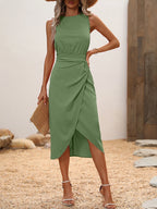 EMERY ROSE Vestido Longo com Bainha Franzida e Envolvente Sólido, Conjunto Feminino