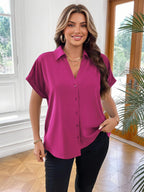 Vionelle Camisa casual e casual de Plus Size com mangas morcego sólidas para o verão feminina