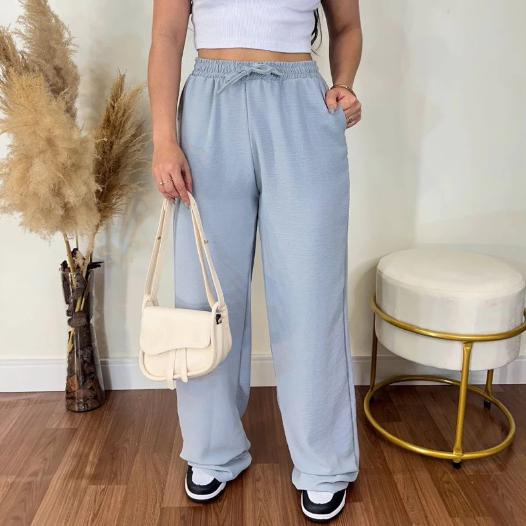 Calça Feminina Pantalona com Bolso Cintura Alta