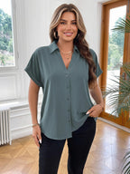 Vionelle Camisa casual e casual de Plus Size com mangas morcego sólidas para o verão feminina