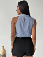 Firerie Blusa Assimétrica Plissada Cor de Damasco Elegante e da Moda Feminina, para Escritório, Uso Diário, Férias e Festivais de Música, Primavera/Verão