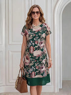 Miaspire Vestido de Verão Casual Elegante para Mulheres de Meia-Idade e Idosas, Estampa Floral Preta, para Uso Diário e Brunch